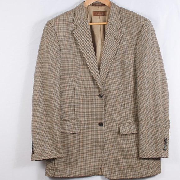 Macy's Tasso Elba Men's Sport Coat 40R Beige Houndstooth Wool Notch Lapel - Picture 1 of 7